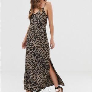 Asos satin leopard print cami maxi slip sz 0